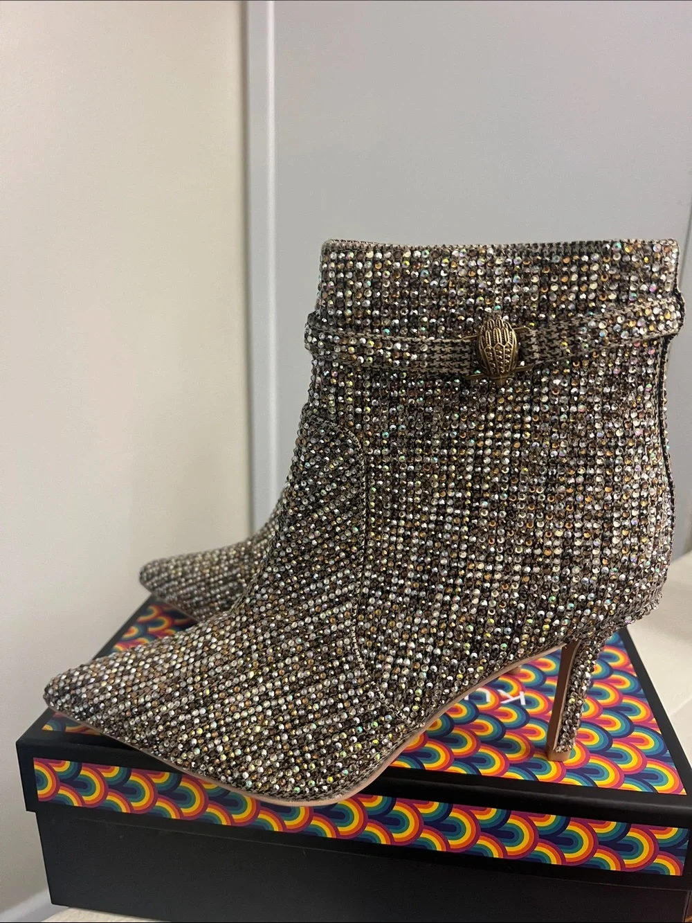 Kurt Geiger Gold Crystal Embellished Ankle Boots